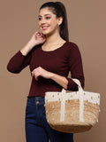 Sisal Colourblocked & Embellished Jute Handheld Bag