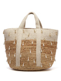 Sisal Colourblocked & Embellished Jute Handheld Bag