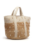 Sisal Colourblocked & Embellished Jute Handheld Bag