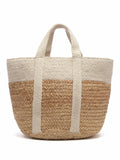 Sisal Colourblocked & Embellished Jute Handheld Bag