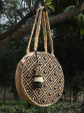 Sisal Printed & Embellished Jute Shoulder Bag