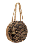 Sisal Printed & Embellished Jute Shoulder Bag