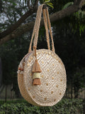 Sisal Printed & Embellished Jute Shoulder Bag