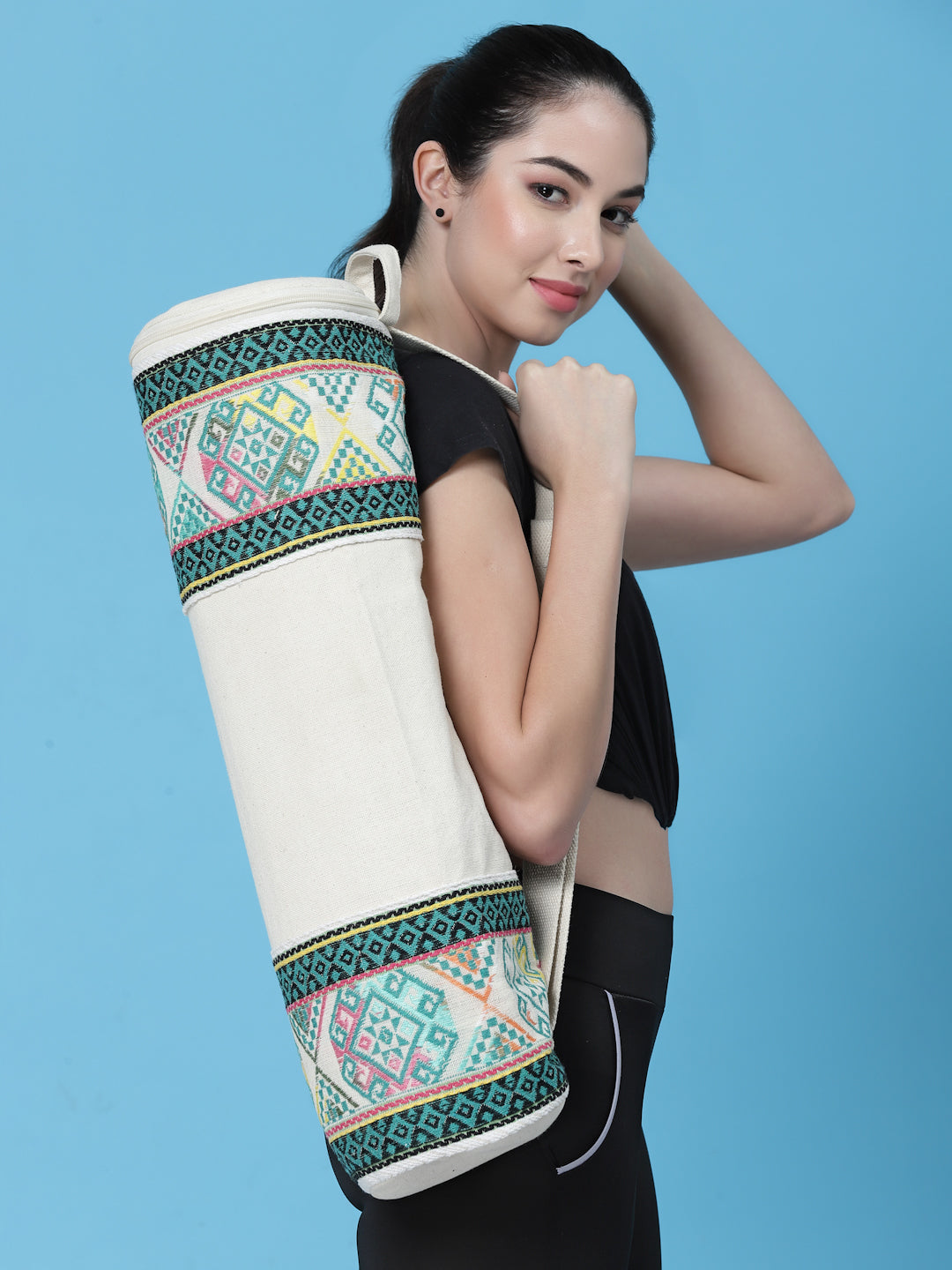 Eco - Friendly Cotton Canvas Ethnic Motifs Jacquard Yoga Bag
