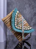 Sisal Striped & Embellished Jute Sling Bag