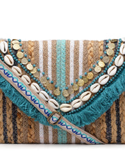 Sisal Striped & Embellished Jute Sling Bag