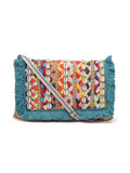 Sisal Striped & Embellished Jute Sling Bag