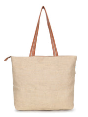 Anekaant Folk Khaki & Multi Striped Jute Tote Bag