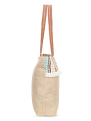 Anekaant Folk Khaki & Multi Striped Jute Tote Bag