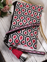 Kooky Boho Honeycomb Embellished Cotton Jacquard Sling Bag