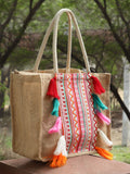 Sisal Boho Striped Jacquard Jute Shoulder Bag