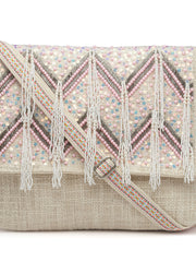 Kooky Boho Chevron Embellished Handloom Cotton Canvas Sling Bag