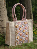 Kooky Floral Embellished Handloom Cotton Canvas Handheld Bag