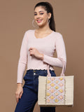 Kooky Floral Embellished Handloom Cotton Canvas Handheld Bag