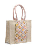 Kooky Floral Embellished Handloom Cotton Canvas Handheld Bag