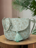 Lush Floral Embroidered Faux Silk Sling Bag