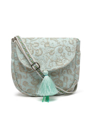 Lush Floral Embroidered Faux Silk Sling Bag