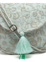 Lush Floral Embroidered Faux Silk Sling Bag