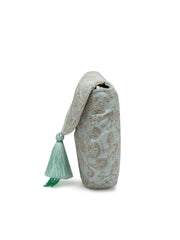 Lush Floral Embroidered Faux Silk Sling Bag