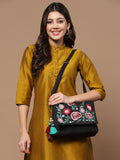 Lush Floral Embroidered Suede Sling Bag