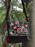 Lush Floral Embroidered Suede Sling Bag