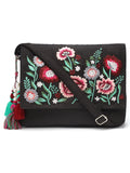 Lush Floral Embroidered Suede Sling Bag