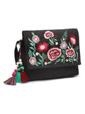 Lush Floral Embroidered Suede Sling Bag