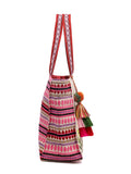 Kooky Boho Floral Embroidered Handloom Cotton Jacquard Tote Bag