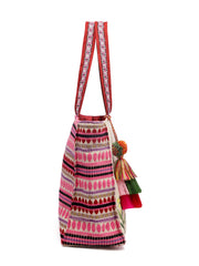 Kooky Boho Floral Embroidered Handloom Cotton Jacquard Tote Bag
