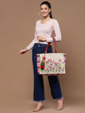 Kooky Boho Floral Embroidered Handloom Cotton Jacquard Tote Bag