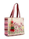 Kooky Boho Floral Embroidered Handloom Cotton Jacquard Tote Bag