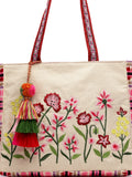 Kooky Boho Floral Embroidered Handloom Cotton Jacquard Tote Bag