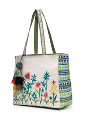 Kooky Jacquard Boho Floral Embroidered Tote Bag
