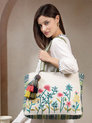 Kooky Jacquard Boho Floral Embroidered Tote Bag