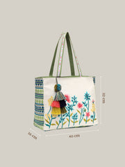 Kooky Jacquard Boho Floral Embroidered Tote Bag