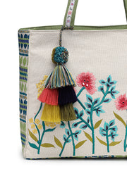 Kooky Jacquard Boho Floral Embroidered Tote Bag