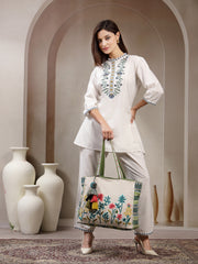 Kooky Jacquard Boho Floral Embroidered Tote Bag