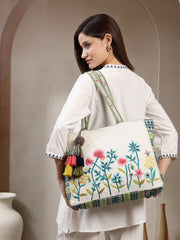 Kooky Jacquard Boho Floral Embroidered Tote Bag