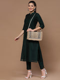 Sisal Striped & Embellished Jute Sling Bag