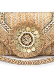 Sisal Embellished Jute Sling Bag