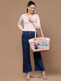Kooky Boho Geometric Embellished Handloom Cotton Jacquard Tote Bag