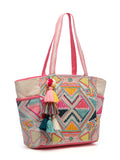 Kooky Boho Geometric Embellished Handloom Cotton Jacquard Tote Bag