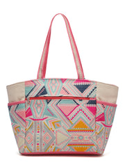Kooky Boho Geometric Embellished Handloom Cotton Jacquard Tote Bag