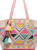 Kooky Boho Geometric Embellished Handloom Cotton Jacquard Tote Bag