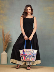 Anekaant Kooky Off White Geometric Jacquard Embellished Tote Bag