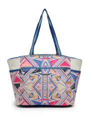 Anekaant Kooky Off White Geometric Jacquard Embellished Tote Bag