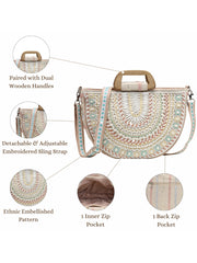 Boho Cotton Ethnic Embellished Handheld Bag