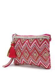 Boho Cotton Chevron Beaded Sling Bag