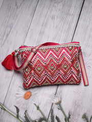 Boho Cotton Chevron Beaded Sling Bag