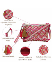 Boho Cotton Chevron Beaded Sling Bag